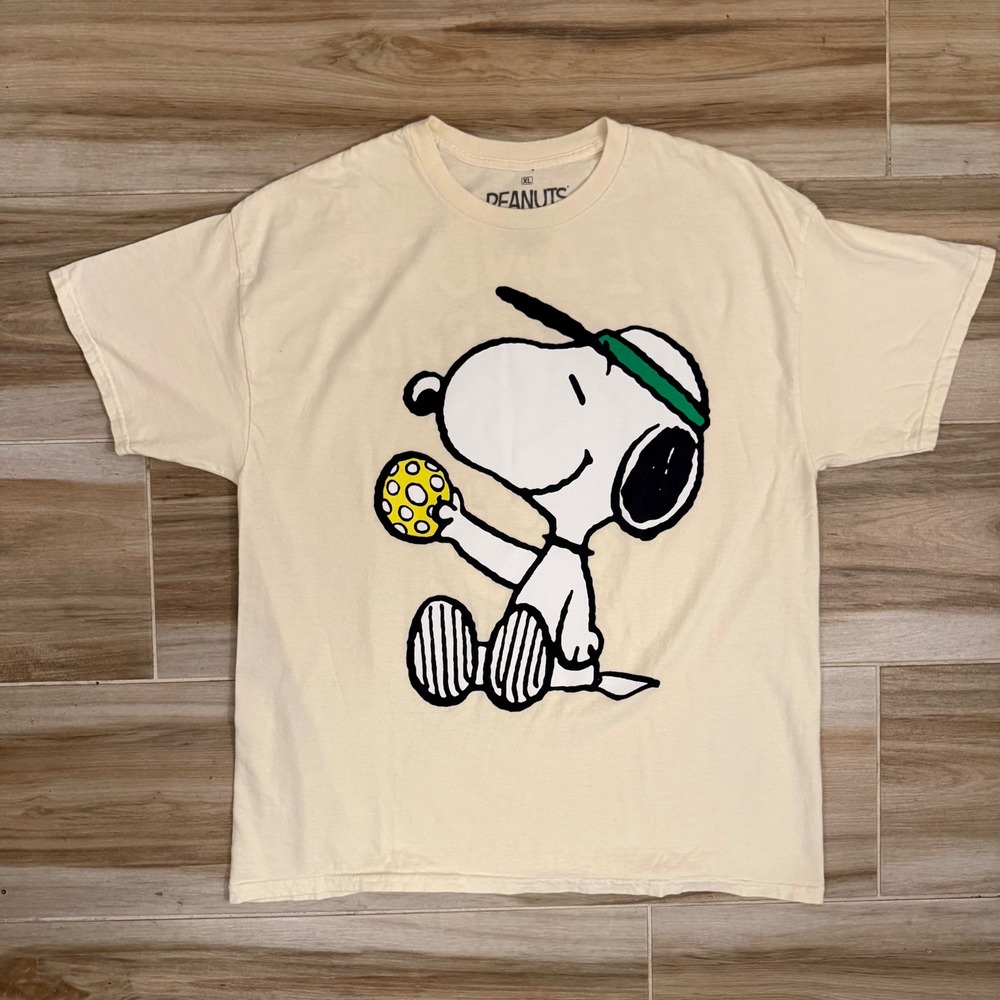 Peanuts Snoopy Pickleball Club T-Shirt Mens XL Cream Ripple Junction Graphic Tee